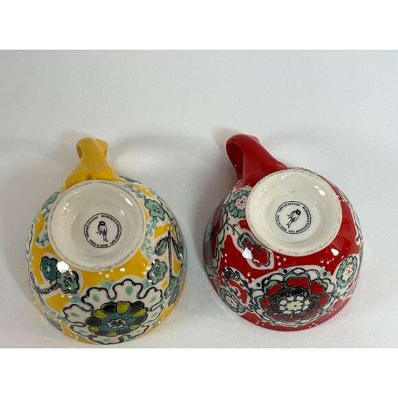 Set Of 2 Anthropologie Elka Ayala Hand-Painted Ceramic Mugs/Cups Twisted Handles - Picture 4 of 14